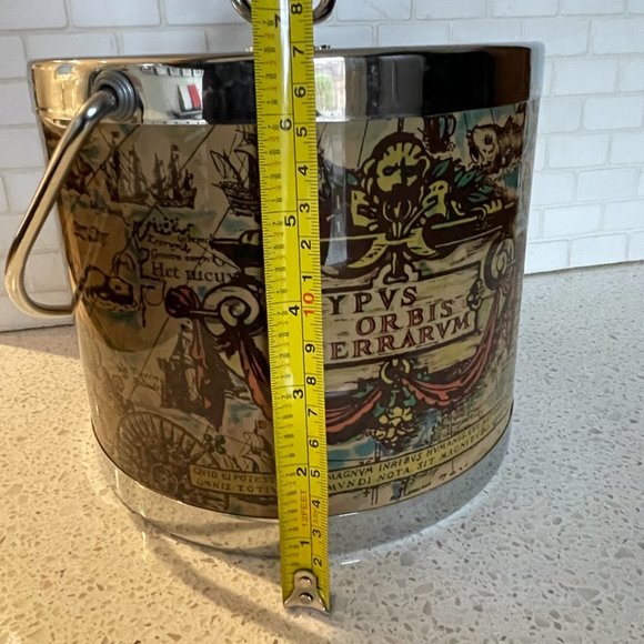 Vintage 1970s World Map/Atlas Ice Bucket w/ Ortelius Map from 1570 - Picture 4 of 11